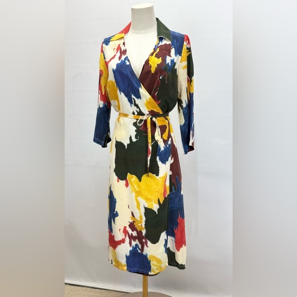 WRAY Multi color 100% Silk Expressionist wrap Dress size XS - Picture 7 of 15
